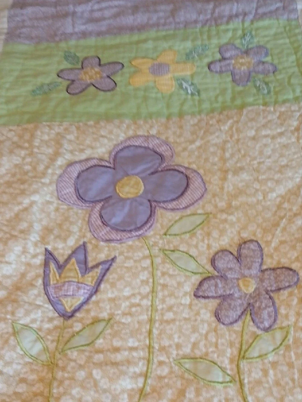 Floral Patchwork Quilt in Lavender, Yellow & Green - Classic Cottage Style